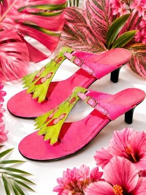 Icon Wearable Art Pink & Green Sandals Stylish Women's Heels 8.5